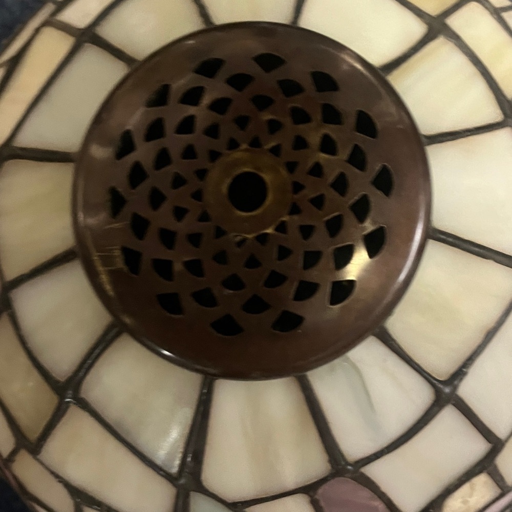 Dale Tiffany Stained Glass Lamp Shade with Pink and Green Accents - Picture 3 of 14